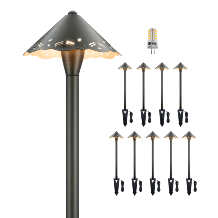 12v hollowed out brass landscape pathway light 10 bulb pack