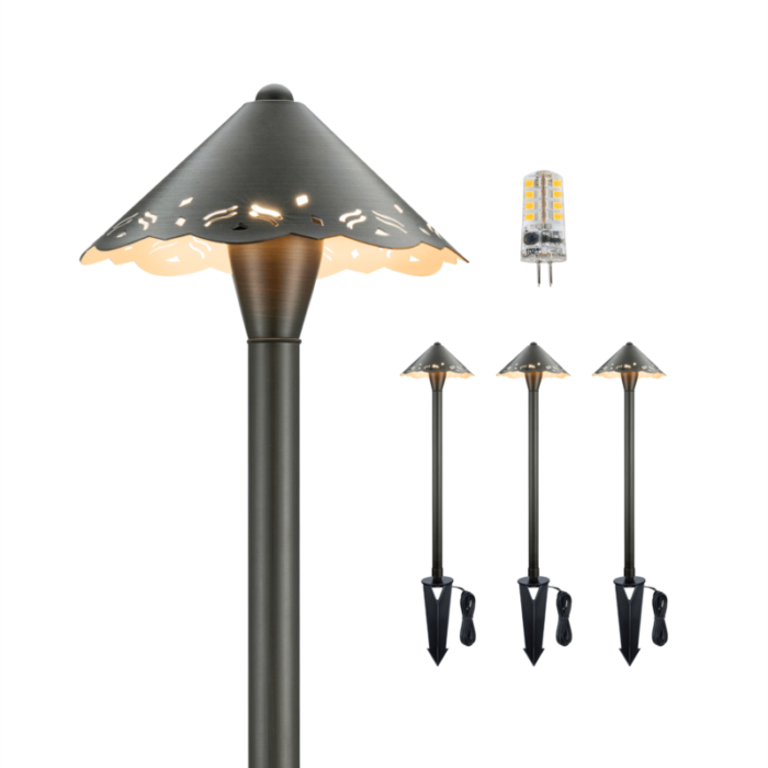 12v hollowed out brass landscape pathway light 4 bulb pack