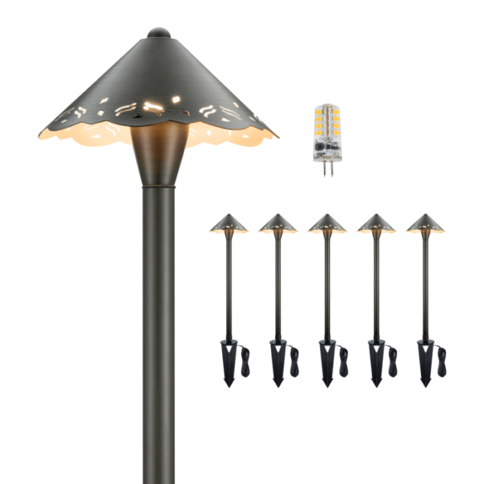 12v hollowed out brass landscape pathway light 6 bulb pack