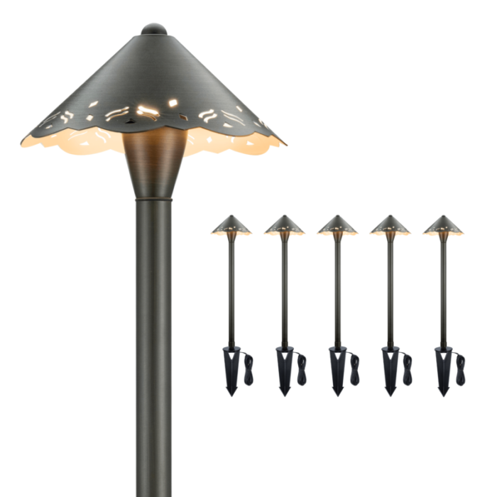 12v hollowed out brass landscape pathway light 6 pack