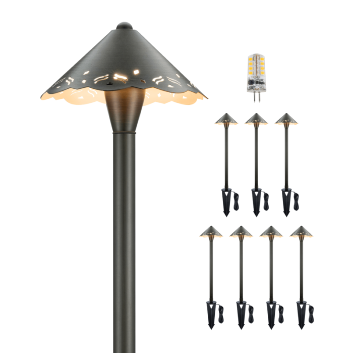 12v hollowed out brass landscape pathway light 8 bulb pack