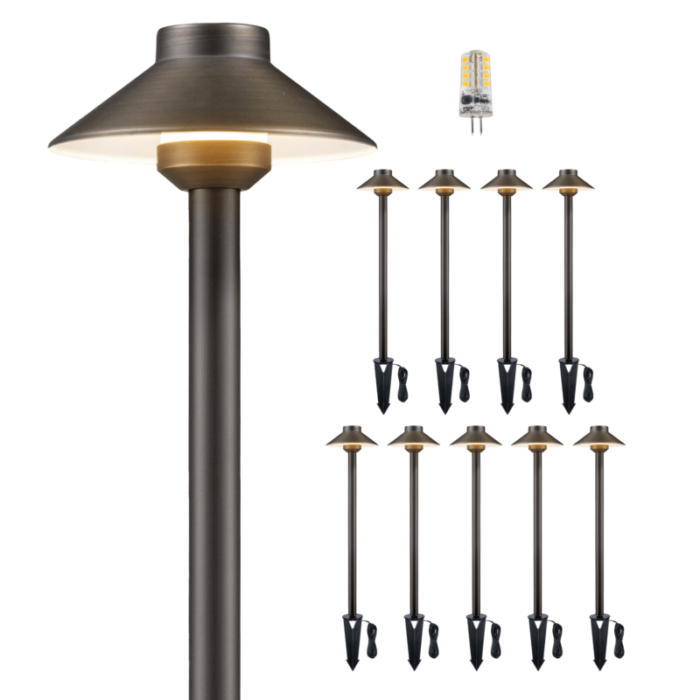 12v standard brass landscape pathway light 10 bulb pack