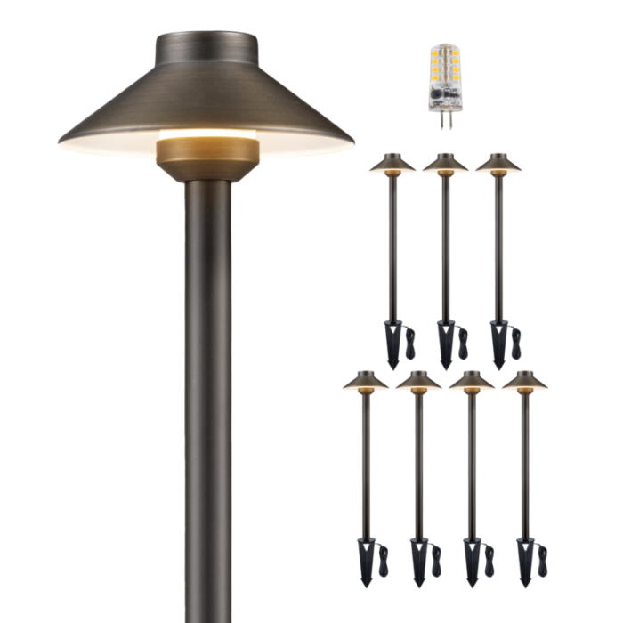 12v standard brass landscape pathway light 8 bulb pack