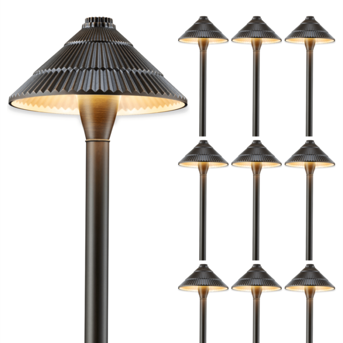 12v traditional umbrella brass landscape pathway light 10 pack