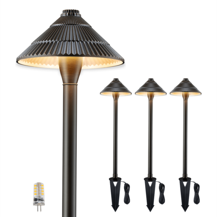 12v traditional umbrella brass landscape pathway light 4 bulb pack