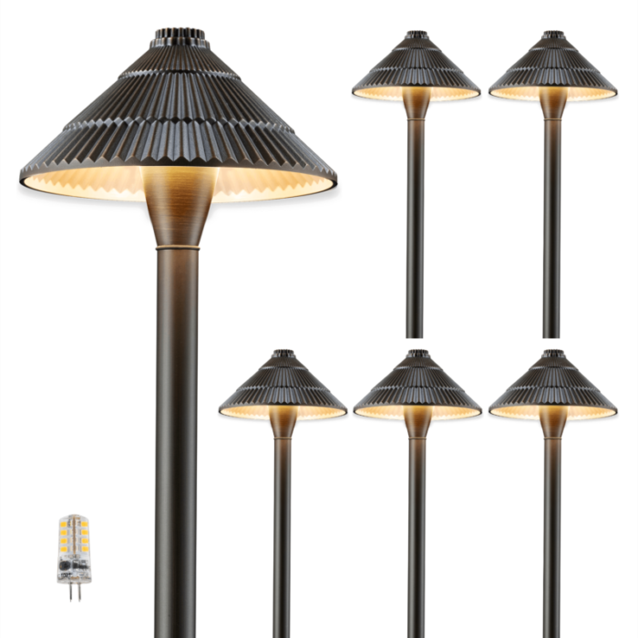 12v traditional umbrella brass landscape pathway light 6 bulb pack