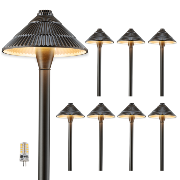 12v traditional umbrella brass landscape pathway light 8 bulb pack