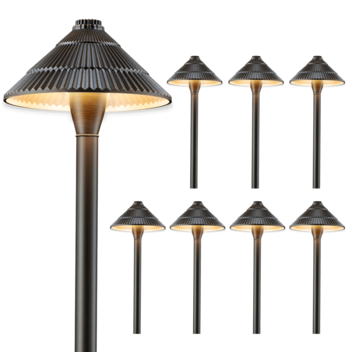 12v traditional umbrella brass landscape pathway light 8 pack