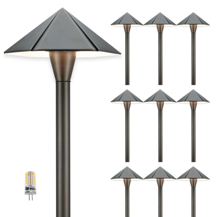 12v umbrella brass landscape pathway light 10 bulb pack