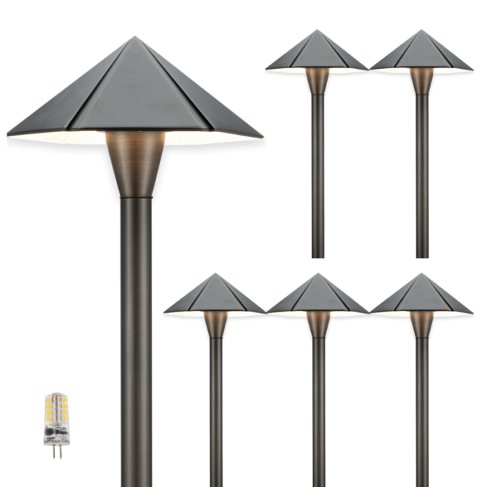 12v umbrella brass landscape pathway light 6 bulb pack