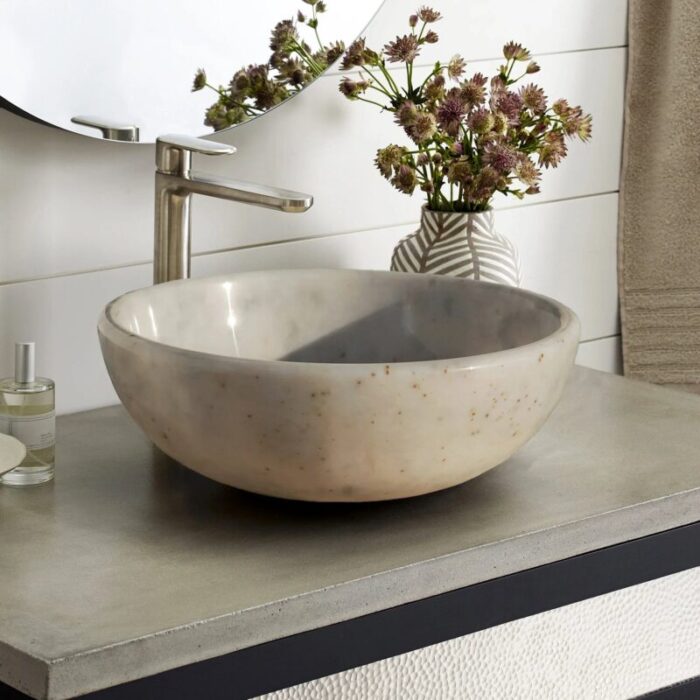 Afyon sugar white natural stone marble vessel sink polished d16 h6 20020031 bathroom view.webp