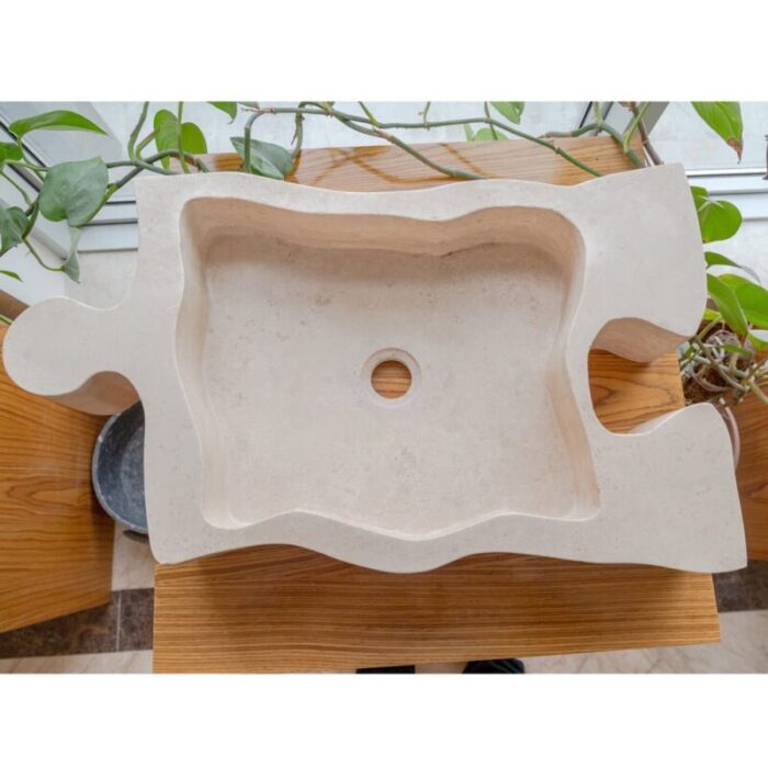 Beige Travertine puzzle shape farmhouse sink NTRVS02 W16 L27.5 top view2