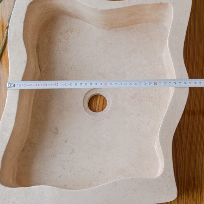 Beige Travertine puzzle shape farmhouse sink NTRVS02 W16 L27.5 width measure view