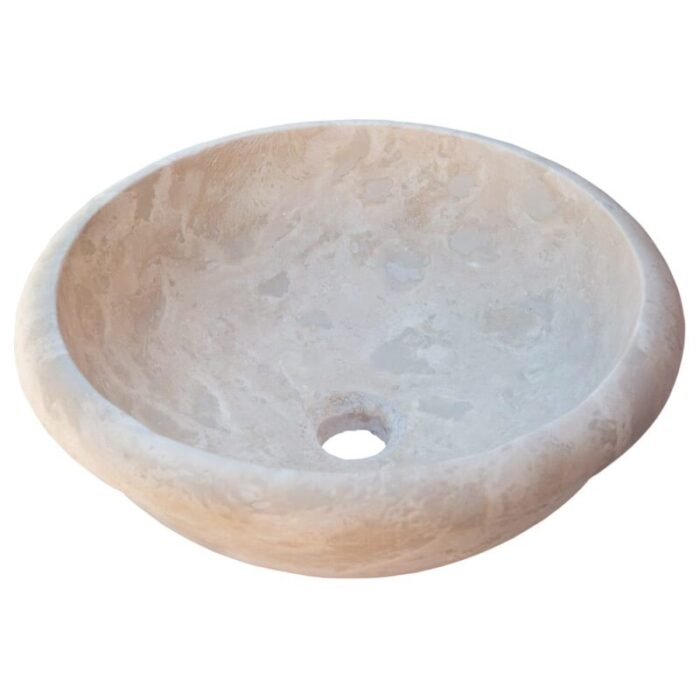 Beige travertine round drop in sink NTRSTC03 D16 H6 angle view