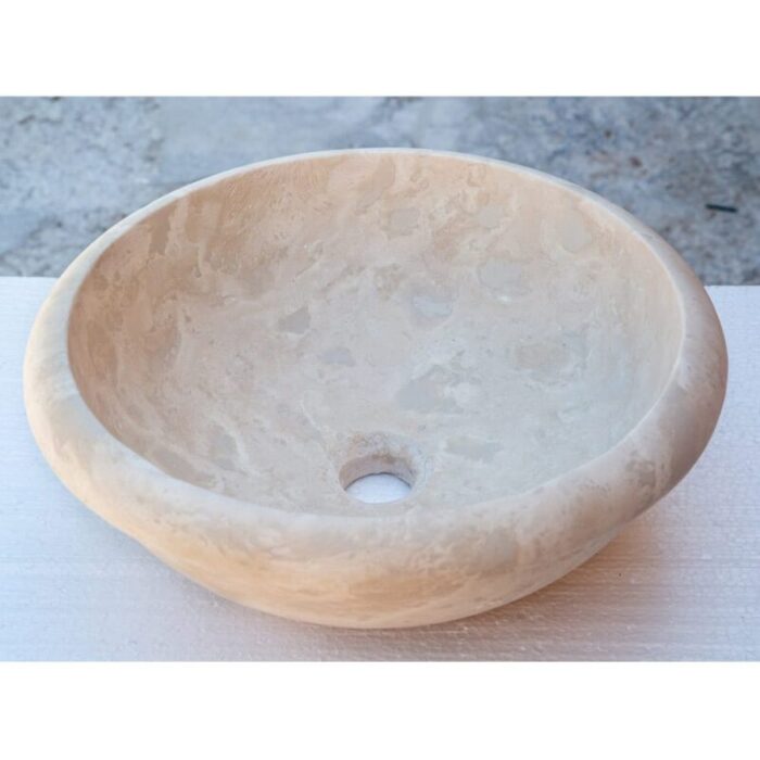 Beige travertine round drop in sink NTRSTC03 D16 H6 angle view2