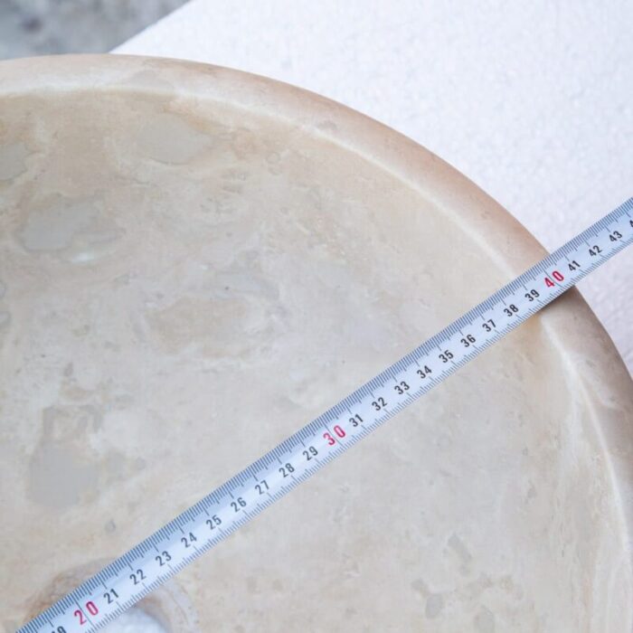 Beige travertine round drop in sink NTRSTC03 D16 H6 diameter measure view closeup