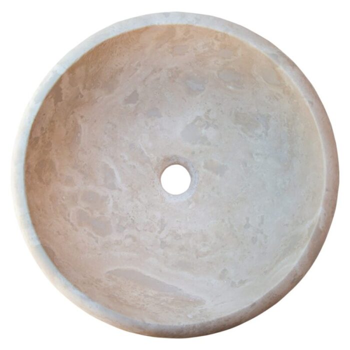 Beige travertine round drop in sink NTRSTC03 D16 H6 top view