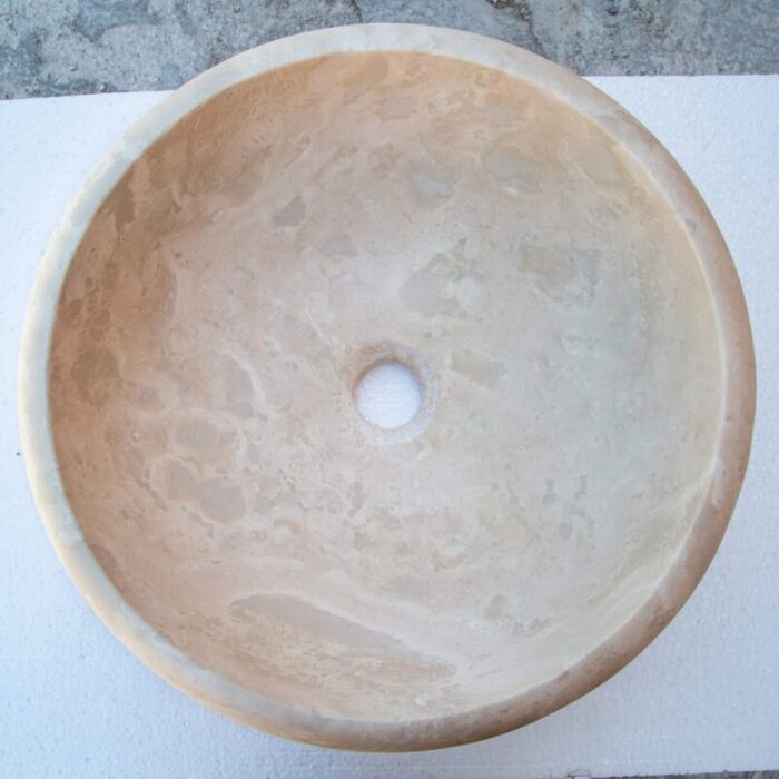 Beige travertine round drop in sink NTRSTC03 D16 H6 top view2