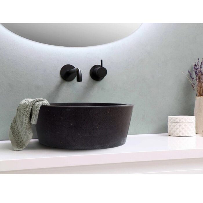 Black andesite natural stone vessel sink NTRSTC53 D 16 H6 bathroom view