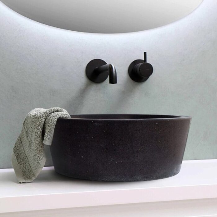 Black andesite natural stone vessel sink NTRSTC53 D 16 H6 bathroom view2