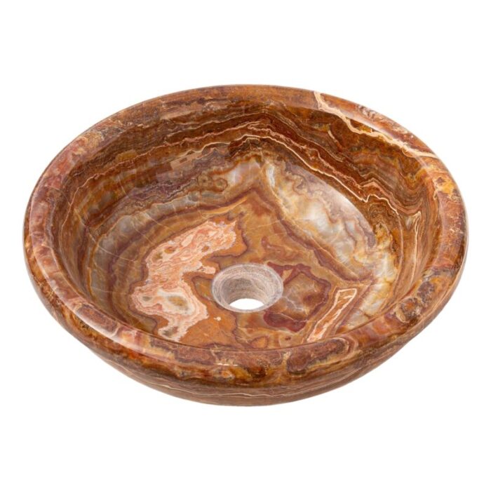 Brown onyx translucent vessel sink polished EGEBOXP166 D 16 H6 angle view