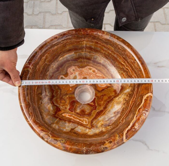 Brown onyx translucent vessel sink polished EGEBOXP166 D 16 H6 diameter measure view