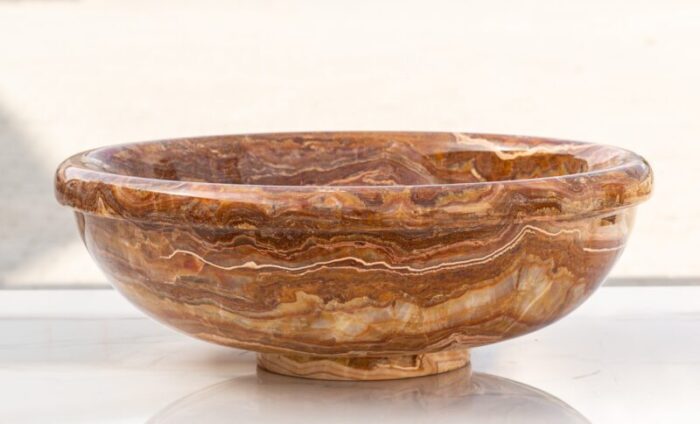 Brown onyx translucent vessel sink polished EGEBOXP166 D 16 H6 side view