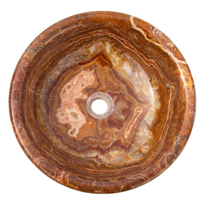 Brown onyx translucent vessel sink polished EGEBOXP166 D 16 H6 top view