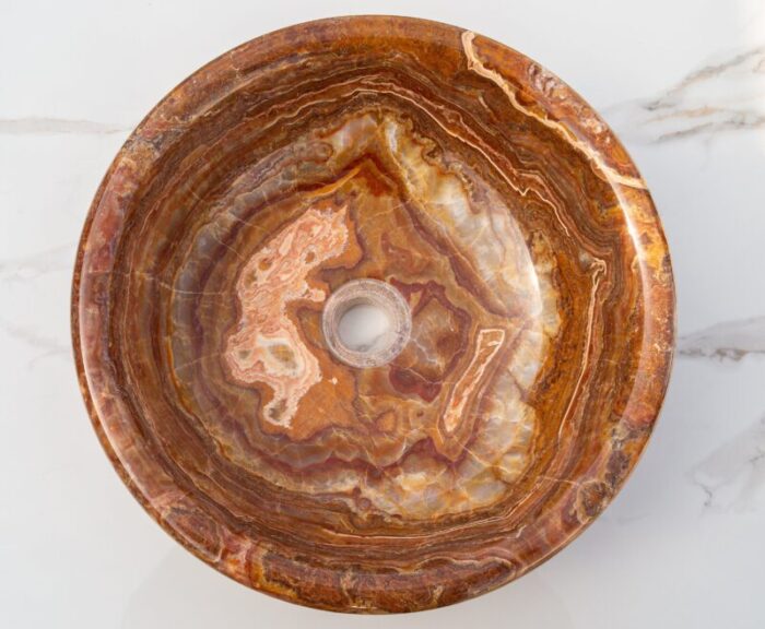 Brown onyx translucent vessel sink polished EGEBOXP166 D 16 H6 top view2