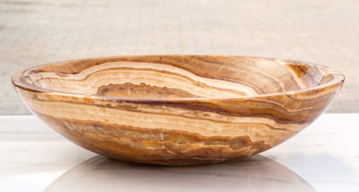 Brown onyx translucent vessel sink polished EGEBOXPF164 D 16 H4 side view