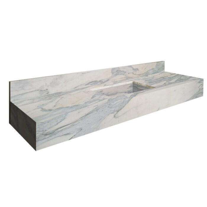 Calacatta Olivia Marble Vanity Wall mount Bathroom Sink W 16 L 60 H 8 with8 backsplash product shot