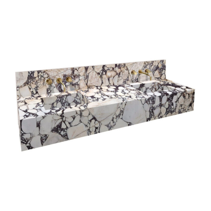 Calacatta Viola Marble Double Sink Wall mount Bathroom Sink 10 Backsplash W 20 L 80 H 8 product shot