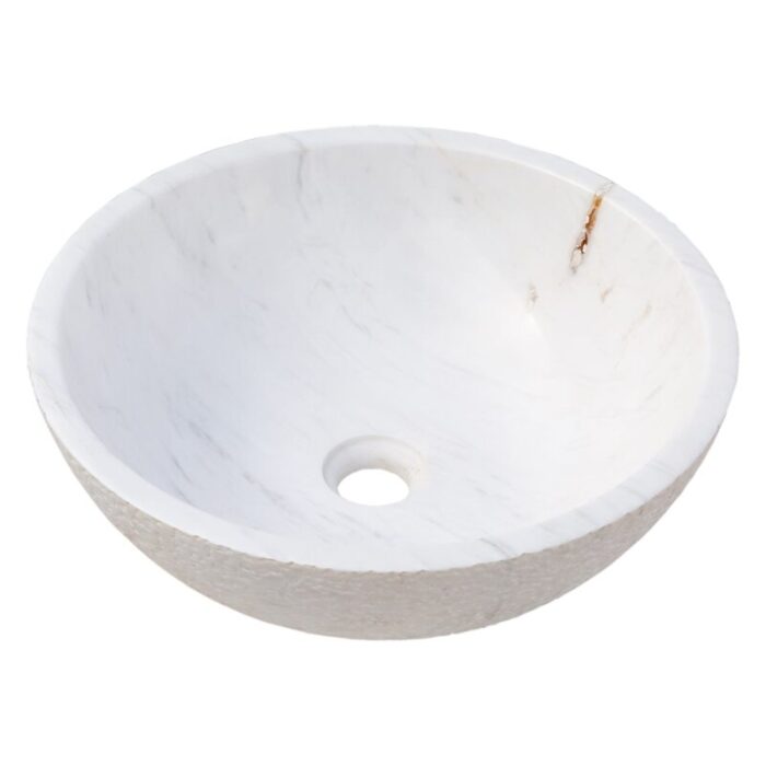 Calacatta White marble vessel sink polished rough outside EGECVP165 D 16 H5 angle view