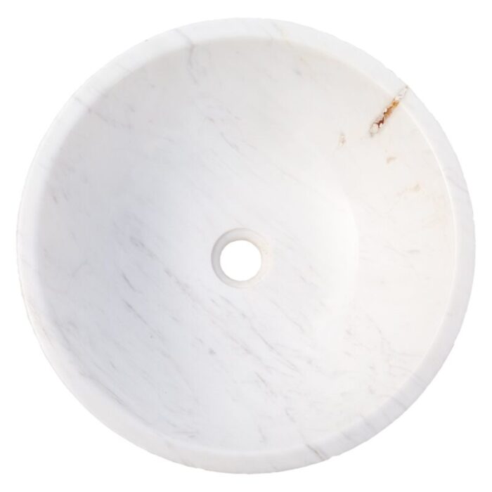 Calacatta White marble vessel sink polished rough outside EGECVP165 D 16 H5 top view