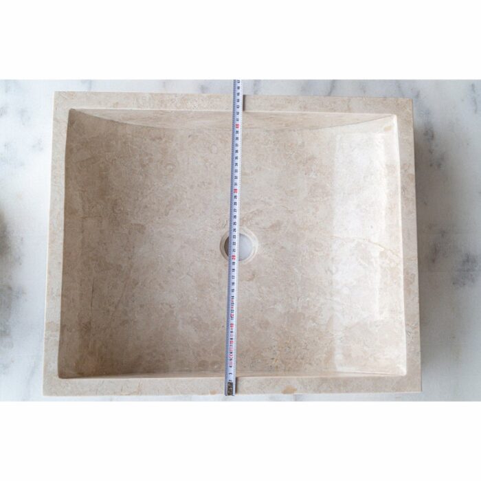 Cappuccino beige marble farmhouse rectangular sink semipolished w18 l21.5 h5 SPCBMF23 product shot measurement view 2