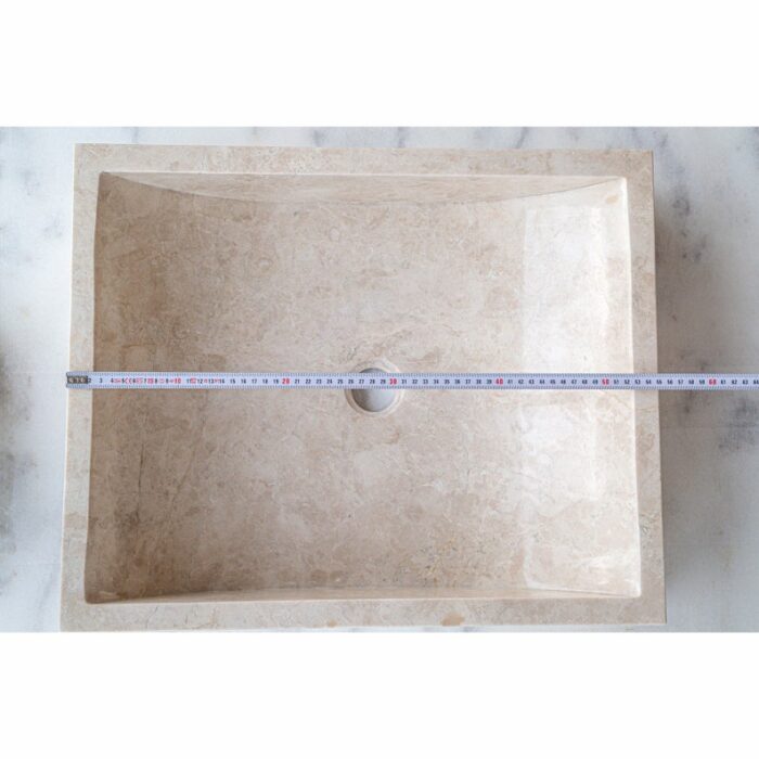 Cappuccino beige marble farmhouse rectangular sink semipolished w18 l21.5 h5 SPCBMF23 product shot measurement view