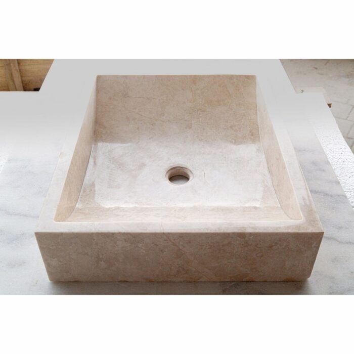 Cappuccino beige marble farmhouse rectangular sink semipolished w18 l21.5 h5 SPCBMF23 product shot profile view 2