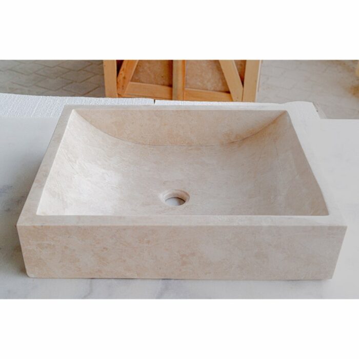 Cappuccino beige marble farmhouse rectangular sink semipolished w18 l21.5 h5 SPCBMF23 product shot profile view