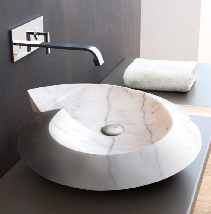 Carrara Marble Helix Shape Sink NTRVS06 W20 L23 H4 bathroom view2