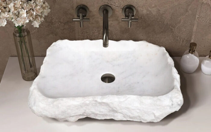 Carrara Marble Stone Rustic Vessel Sink NTRSTC15 random size width measure view