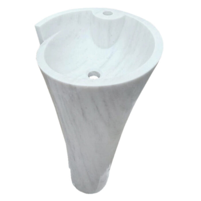 Carrara White Marble Stand alone Designer Pedestal Bathroom Sink angle view