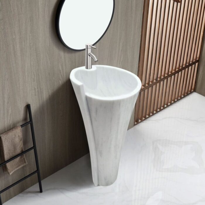 Carrara White Marble Stand alone Designer Pedestal Bathroom Sink roomscene