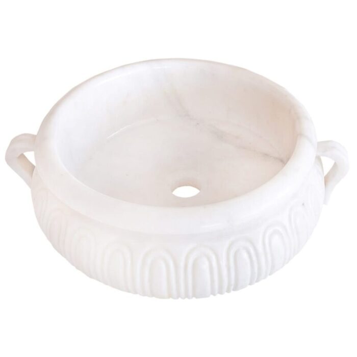 Carrara White Marble Stone vessel round sink NTRVS20 D17 H6 angle product view