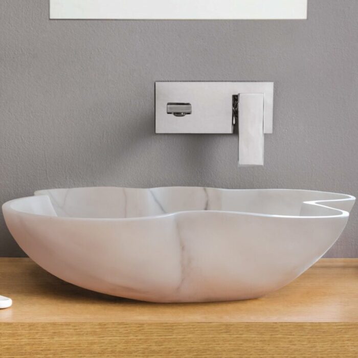 Carrara White flower shape farmhouse sink NTRVS03 W18 L24.5 bathroom view