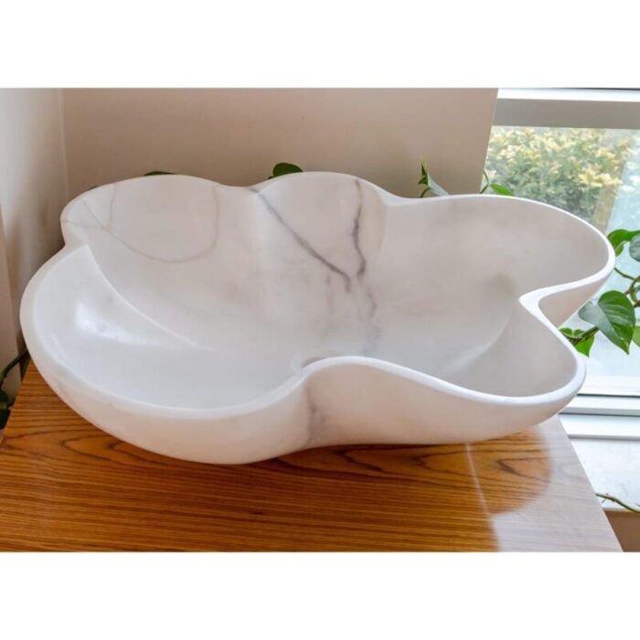 Carrara White flower shape farmhouse sink NTRVS03 W18 L24.5 height angle view2