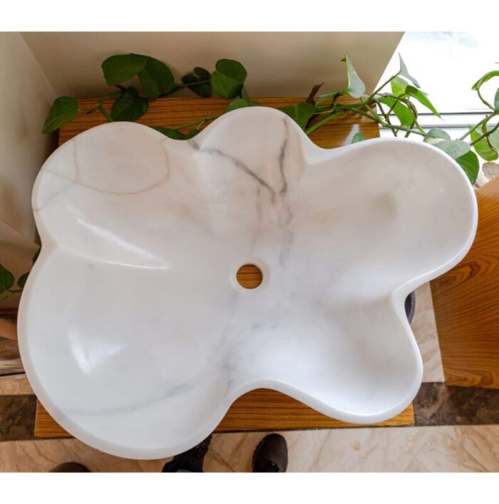 Carrara White flower shape farmhouse sink NTRVS03 W18 L24.5 top view