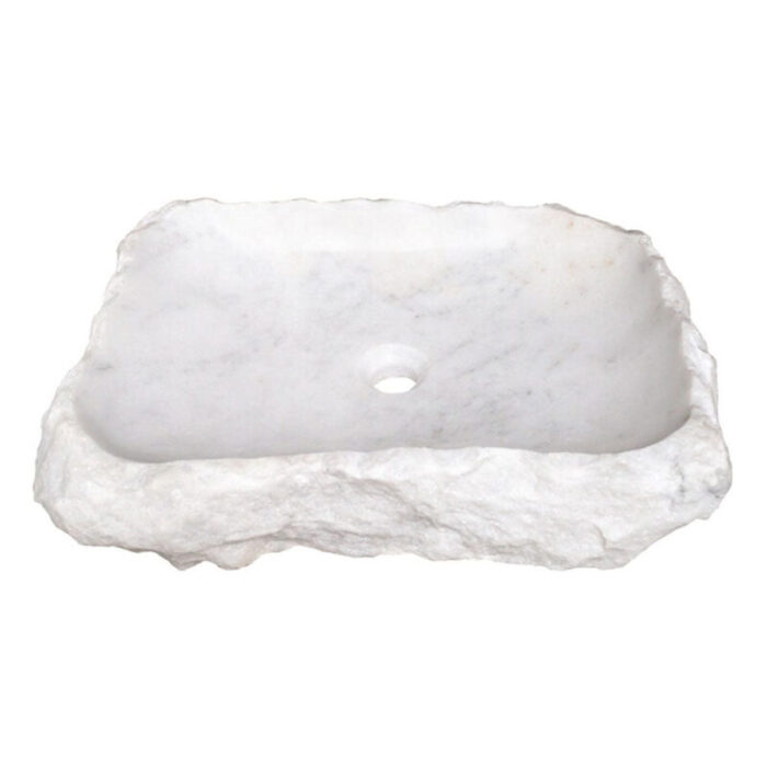 Carrara marble rustic natural stone vessel sink 22x16x5 polished interior hand chiseled exterior SPCMRN11 product shot side view