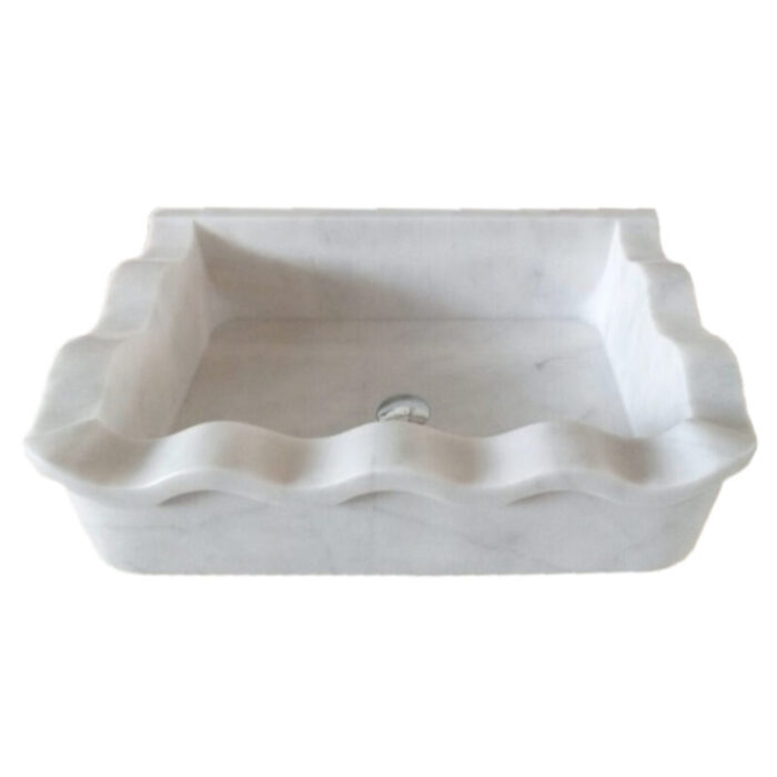 Carrara white Rectangular Wall mount marble Sink W16xL24xH6 Wavy edges Polished angle view