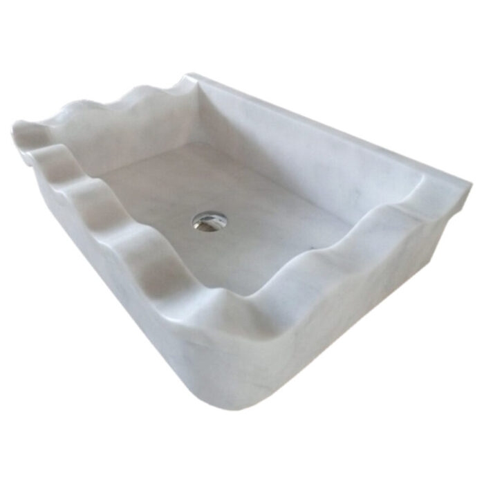 Carrara white Rectangular Wall mount marble Sink W16xL24xH6 Wavy edges Polished corner view