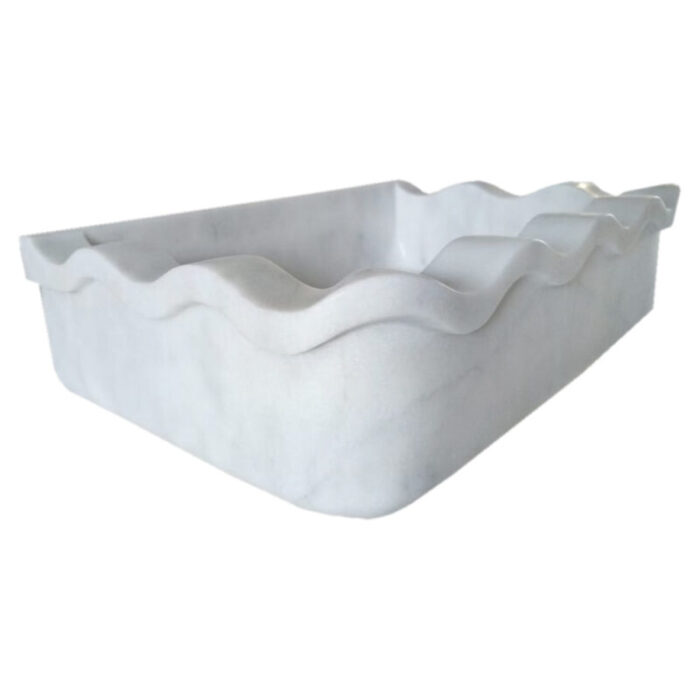 Carrara white Rectangular Wall mount marble Sink W16xL24xH6 Wavy edges Polished profile view